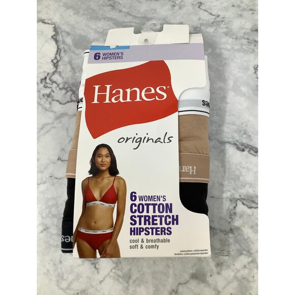 Hanes Originals Sz 7/L 6-Pack Hipster Underwear Breathable Stretch Cotton I8-24 - Picture 2 of 7